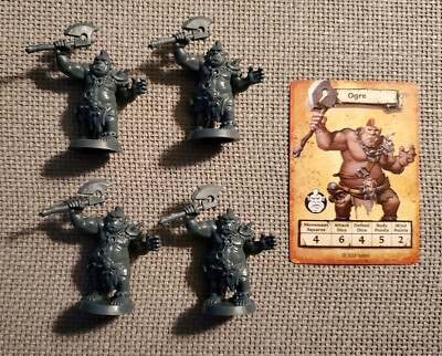 Heroquest Mage Of The Mirror 4x Ogre Minis & Card D&D