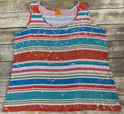 Ruby Rd Tank Tops RUBY RD. Women's Sleeveless Round Neck Multicolor Sequin Tank Top Size ...