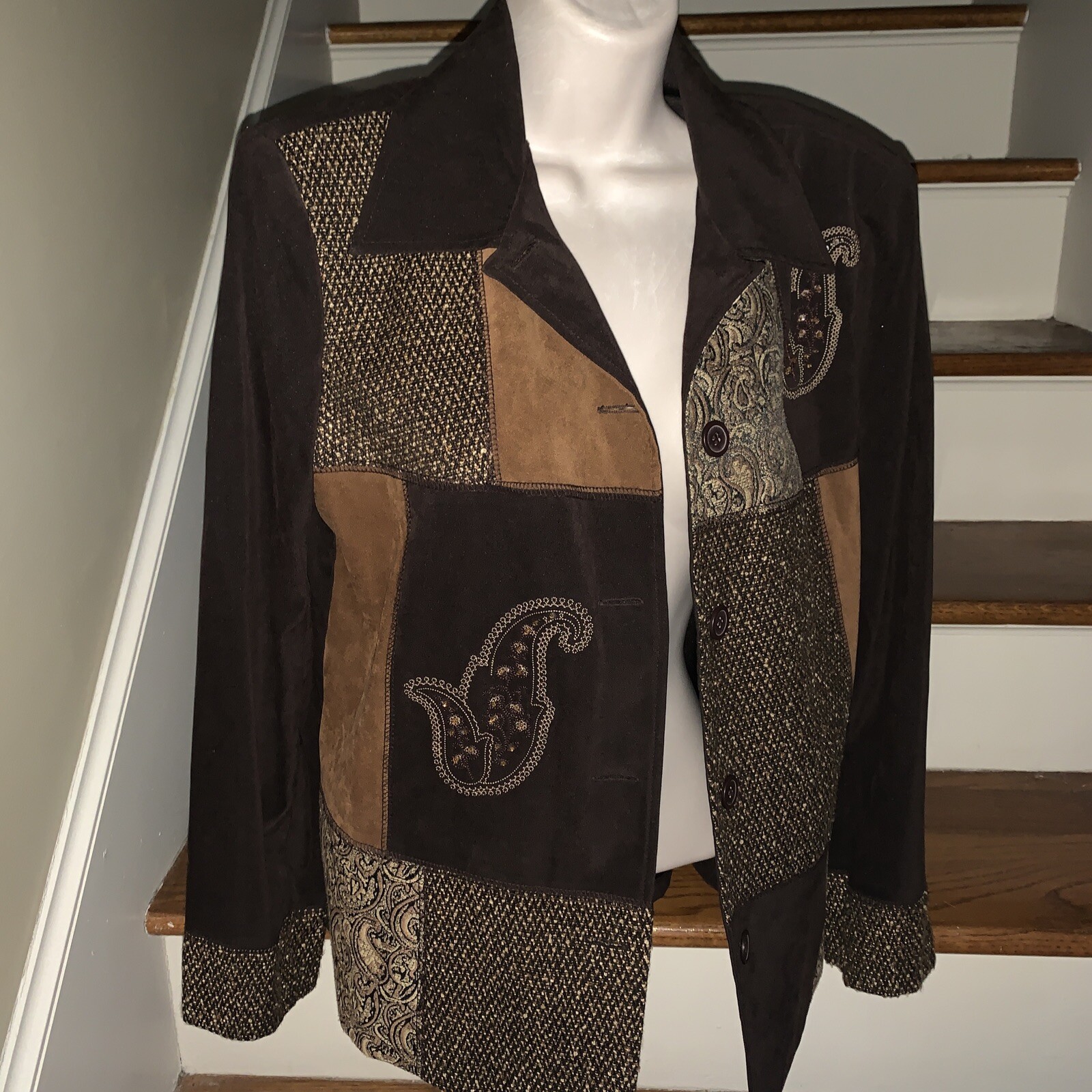 NOTATIONS Patchwork Paisley Brown Family Jacket B… - image 4