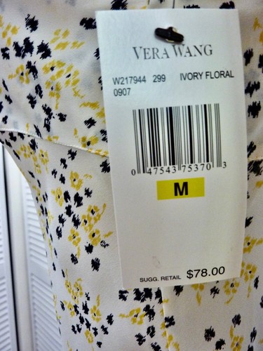 NWT $78 Vera Wang Nightgown MEDIUM Ivory w Yellow & Black Floral K/L - Picture 11 of 12