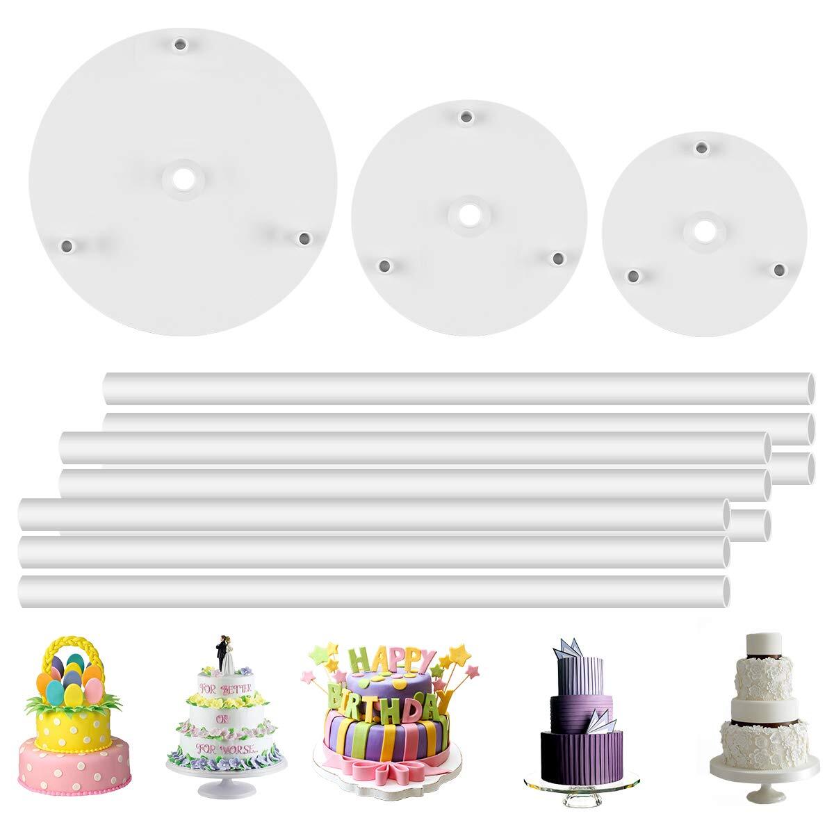 DOERDO 3 Tier Cake Separator Plates and 9 Pieces Plastic Cake Dowel Rods Set,...