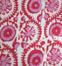 By the Yard Pink Floral Indian Block Print Fabric for Sewing Dressmaking
