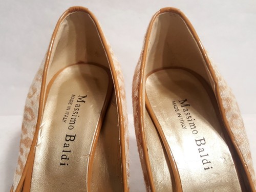 EUC Massimo Baldi Leopard Print Haircalf Peep Toe High Heel Italian Pumps Sz 7.5 - Picture 8 of 11