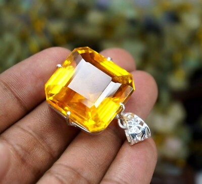 Radiant Cut Yellow Natural Citrine 925 Solid Silver 93.00 Ct Pendant Gemstone