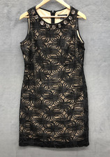 Jessica Howard Women's Dress 12 Black Lace Overlay Nude Lining Jeweled Neck