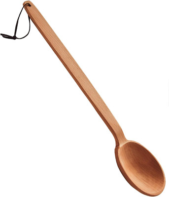 Heavy Duty Large Wooden Spoon 18-Inch, Long Handle Cooking Spoon with a Scoop, N