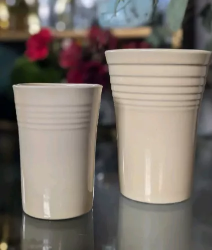 Vintage Fiestaware Tumbler and Juice Cup in Original Ivory 3 1/2" 4 1/2" Height