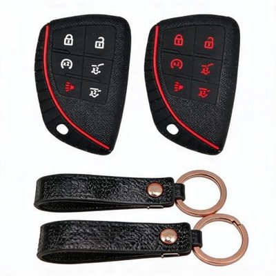 2Pcs 6 Button Silicone Key Fob Cover for Tahoe Suburban Yukon Black/Black Red