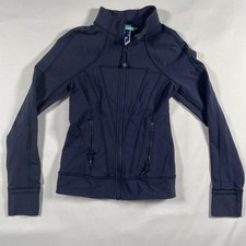 Ivivva Jacket Girls 8 Blue Zip Front Thumbholes Athletic Running Track
