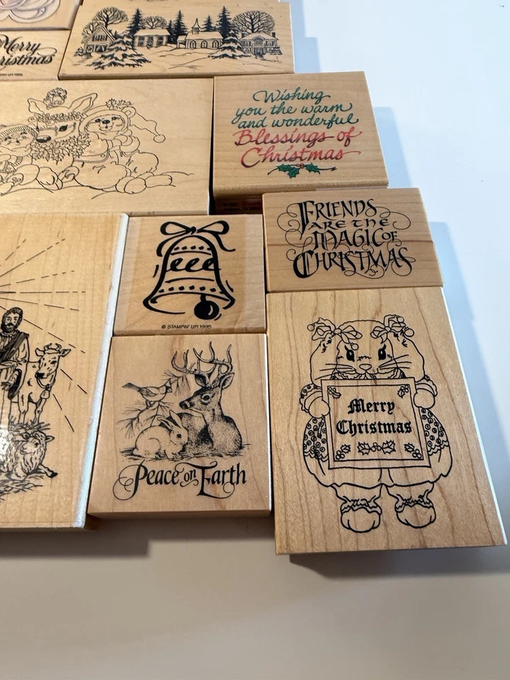 Lot Of 18 Christmas Holiday Craft Stamps Various Wood Block Stamps Mostly Large - Image 4 of 4