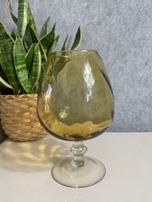 VTG Amber Glass Hurricane Vase Large Stemmed Goblet Vase Mid Century Home Decor