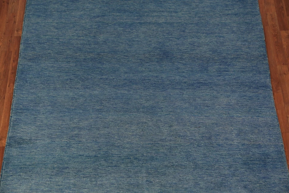 Modern Blue Oriental Area Rug 7x10 Home Decor Living Room Handmade Solid Carpet - Image 4 of 4