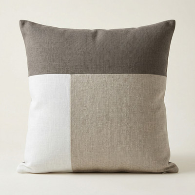 Linen Square Pillow - Natural Ecru / Grey Color