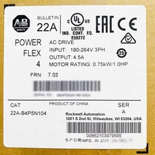 Allen-Bradley 22A-B4P5N104 PowerFlex 4 0.75 kW 1 HP AC Drive US Free Tax