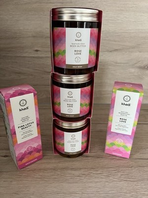 KHADI 3 Dosen Rose Love Body Butter je 1 Flasche Body Oil Pink Lotus.+Rose Love