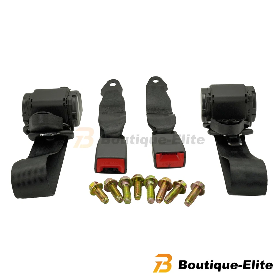 2x 3 Point Safety Seat Belt Straps Retractable Adjustable Belt Kit Car Vehicle Foto 3 de 4