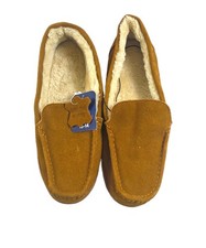 George Men's 13-14 Brown Genuine Suede Moccasin Slippers Faux Fur Lined