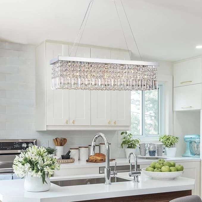 Lámparas rectangulares para comedor, modernas lámparas de lluvia, colgantes... Foto 3 de 4