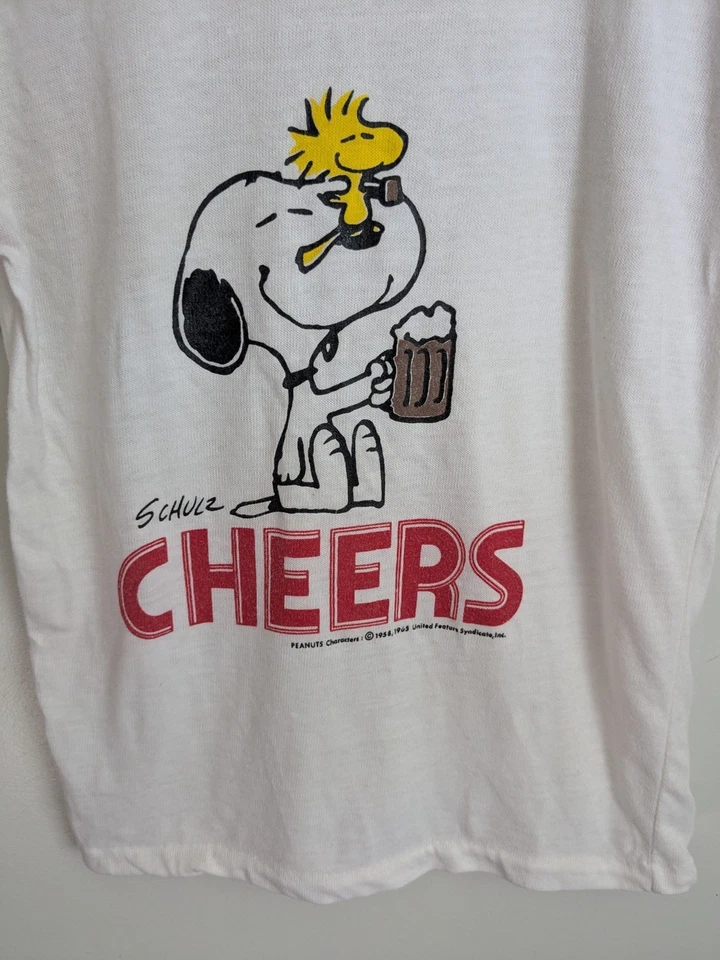 True Vintage 70s 80s Peanuts Snoopy Woodstock Cheers Shirt Artex 38" Chest USA - Image 2 of 4