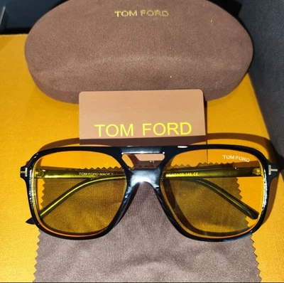Tom Ford 6018-140 Black Frame Yellow Lens Sunglasses New With Box, Cloth, Bag - Image 1 of 4