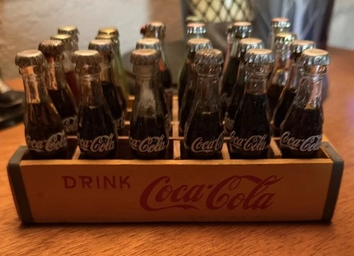 Vintage Coca Cola Mini Crate With Mini Bottles 24 Bottles 3 Inches
