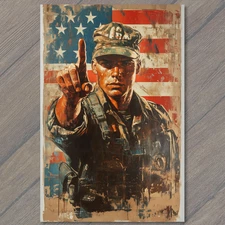 POSTCARD Soldier Pointing Forward American Flag Military Uniform Camouflage