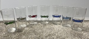 Vintage Mobil Pegasus Classic Car Glasses Set of 7 Pristine Shape 1960s