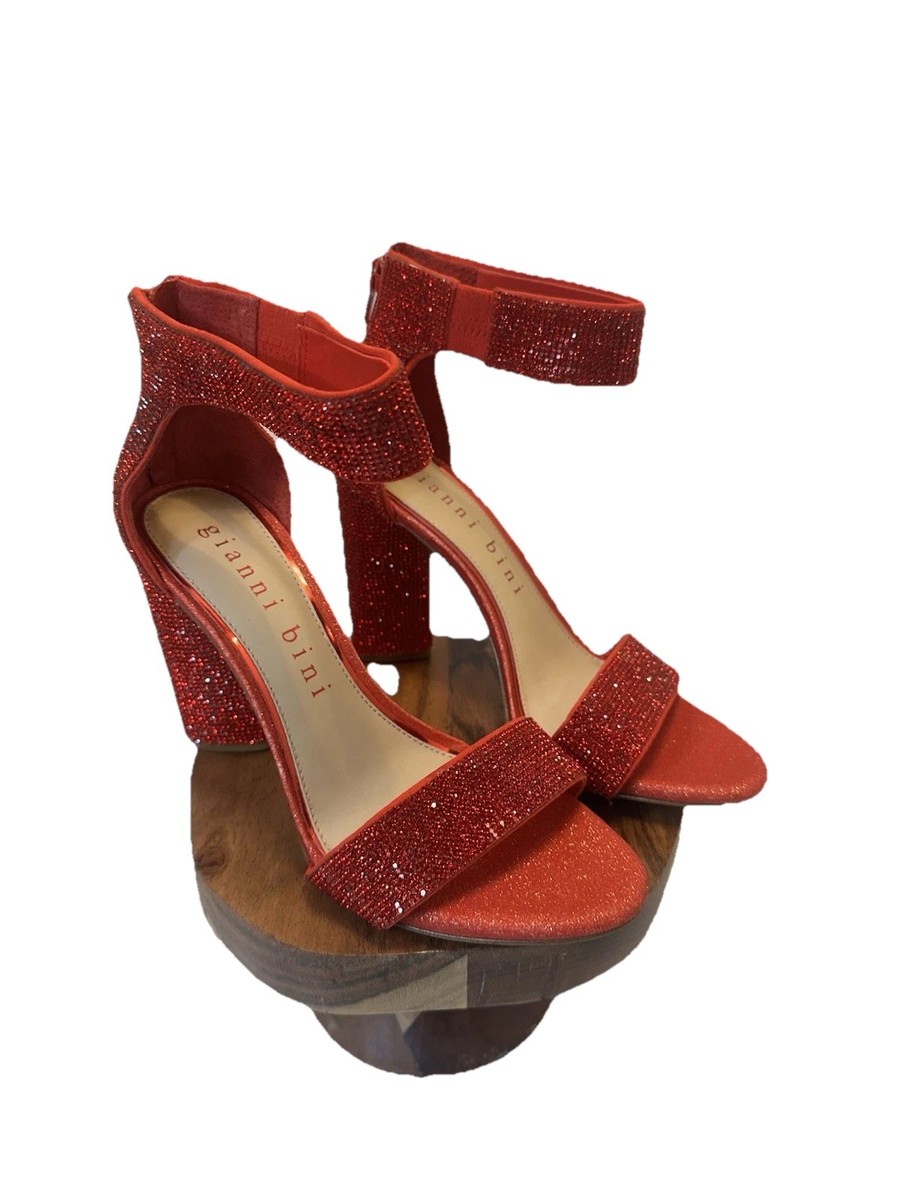 Block Heels Red Rhinestone Chunky Heels Women's Shoes Fish Mouth