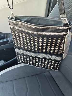 TOMS Postscript Woven Leather Crossbody Bag Medium Black Leather 