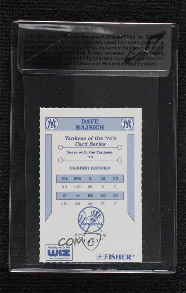 BAS 1992 The Wiz/Fisher New York Yankees of '70's Dave Rajsich Auto - Image 2 of 2