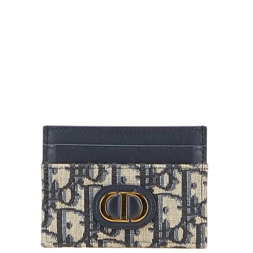 Dior Oblique Jacquard 30 Montaigne Card Holder Navy Beige Canvas Used