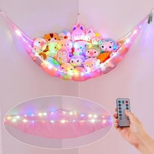 Stuffed Animals Net or Hammock with LED Light Hanging Large Pack of 1 Pink