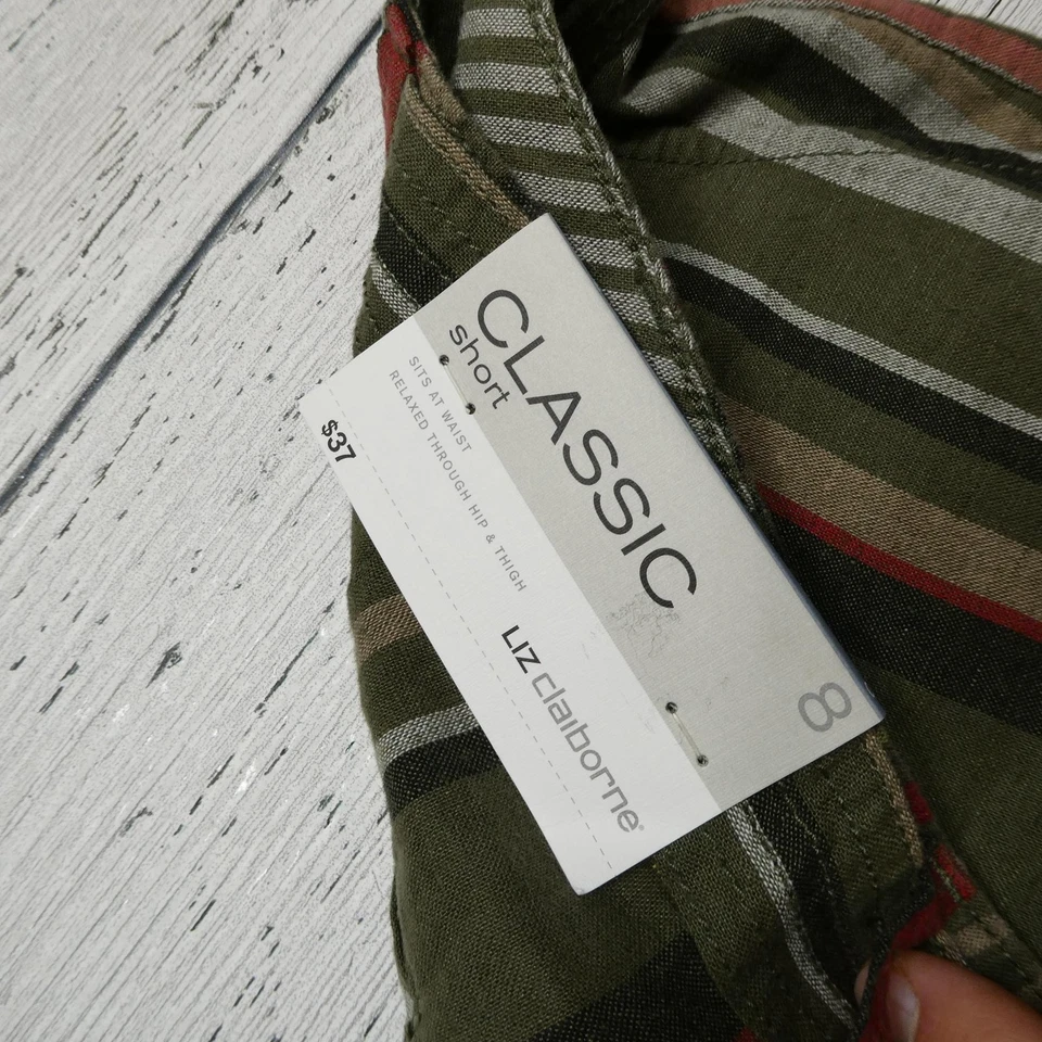 Liz Claiborne Shorts Womens 8 Multicolor Striped Classic Relaxed Linen Blend New - Image 2 of 4