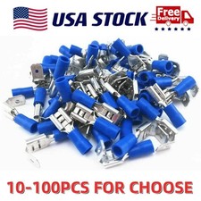 10-100PCS Blue Vinyl Insulated Piggy Back Wire Crimp Connectors Spade Terminals