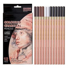 12 PCS Wooden Charcoal Sketching Pencils Set 4 Colors Art Supplies Gift Box