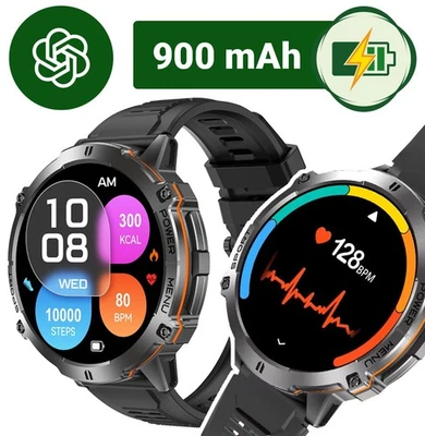 VALDUS Smartwatch Herren Outdoor Militär, 900mAh Akku, für Sport und Gesundheit