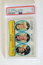 1971 Topps #3 Phil Esposito. Bobby Orr and Bucyk, NHL Scoring Leaders  PSA 5- EX