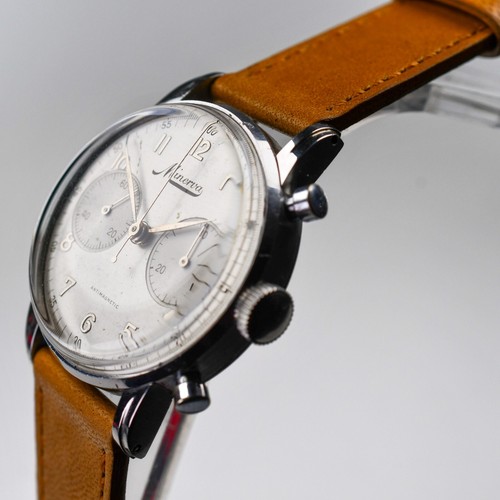 Minerva 1940 Rare Stainless Steel 38mm Step Case Silver Applied Arabic Cal 13-20 - Picture 3 of 23