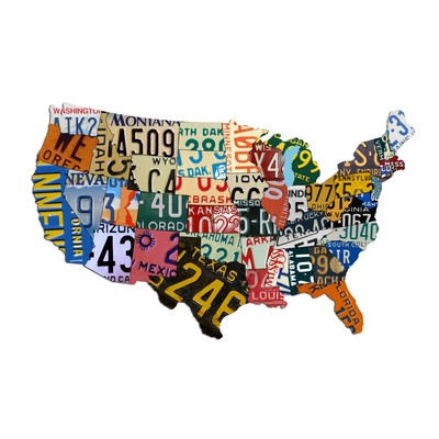 Plasma Cut Aluminum USA License Plate Map (35'' x 24''), License Plate Sign