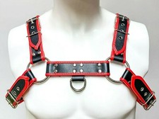 Men Red Bulldog Harness Reversible D Ring Leash Vegan Leather Handmade Double