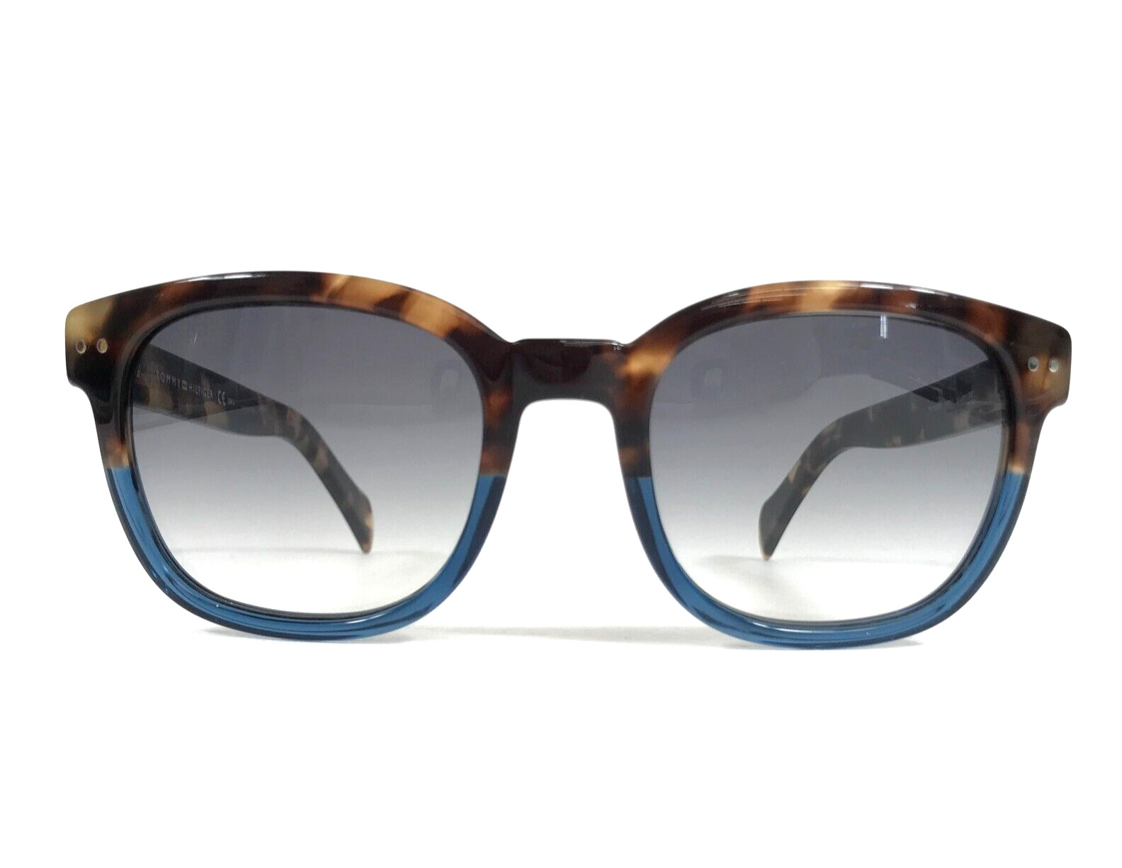 Солнцезащитные очки Tommy Hilfiger TH1305S 1HMJJ с голубыми черепаховыми квадратными прозрачными серыми линзами 11190₽