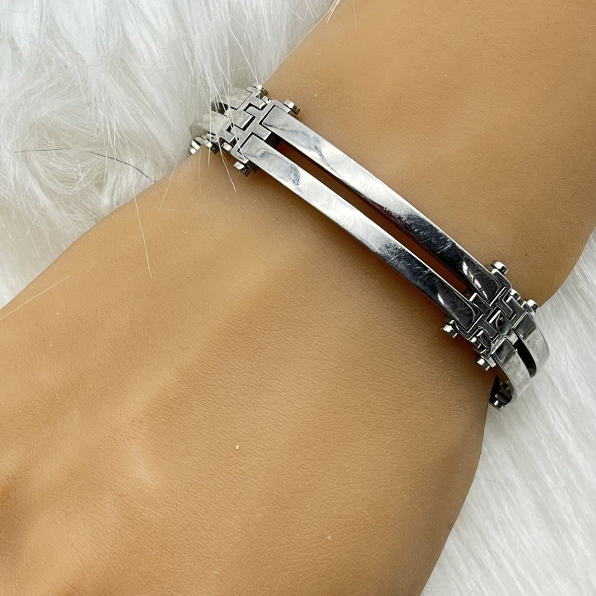 Vintage Men's Silver Tone Metal Bracelet Rugged Adjustable Fits Up