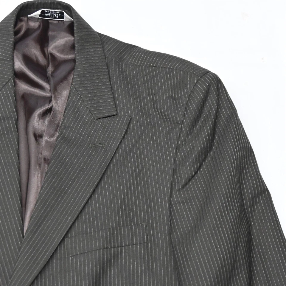 Versini 41R 42R 32x27 Marrón Rayas Lana Pico Solapa Abrigo Deportivo Chaqueta Pantalones Traje Foto 2 de 4