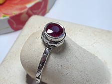 1/2ct Natural Round Ruby bezel Sterling Silver sculpted etched Band Ring 20075