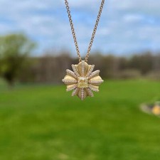 0.83ct Yellow Cushion & 0.38ct White Round 18k Yellow Gold Flower Chain Pendant