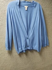 Chicos Sweater Womens Size 3 (XL/16) Blue 52% Silk 5% Angora Button Up Cardigan
