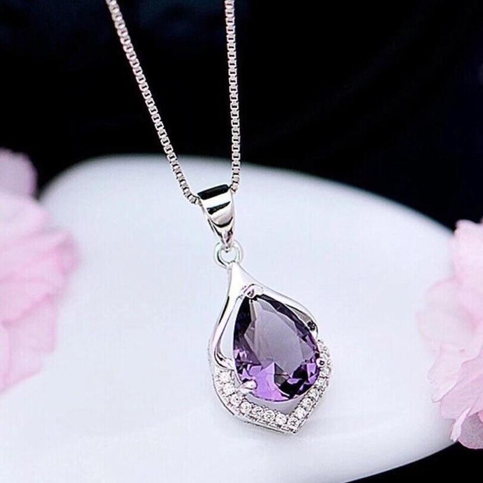 Crystal Amethyst Pendant Chain Necklace Silver Women's -Jewellery X1Y9 ...