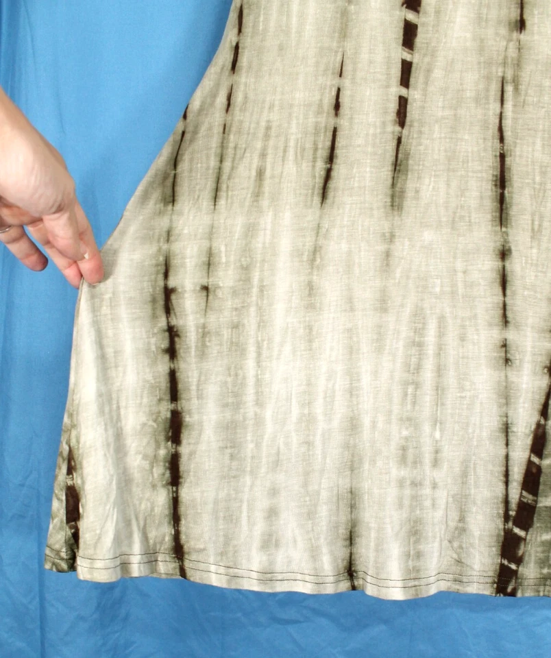 ARYEH Suave Elastizado Tejido VERDE/MARRÓN TIE DYE Cuello en V BOLSILLOS Columpio Camiseta VESTIDO S Foto 3 de 4
