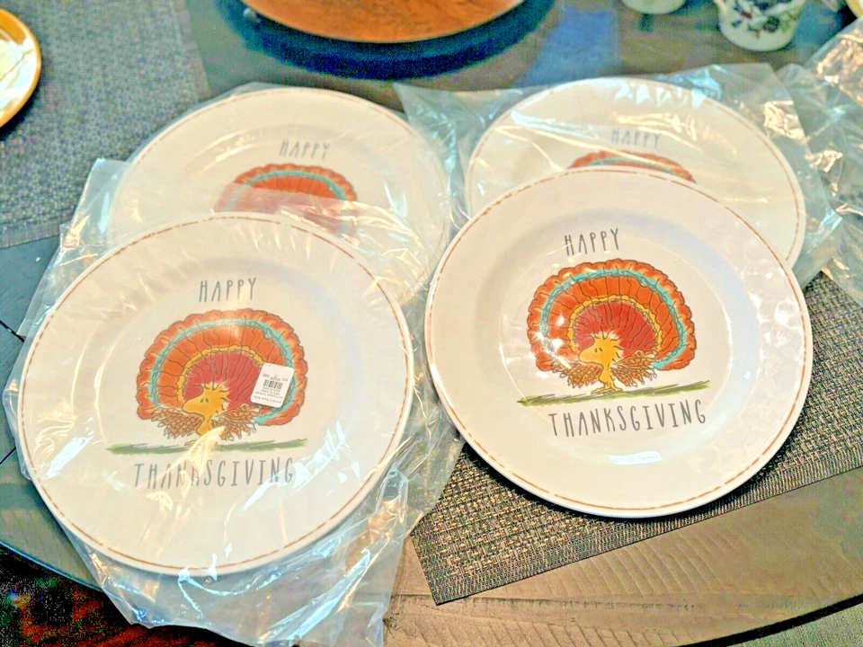 Disney Snoopy Pottery Barn Holiday Peanuts Plate Thanksgiving kid party SET 4 h - Image 3 of 4