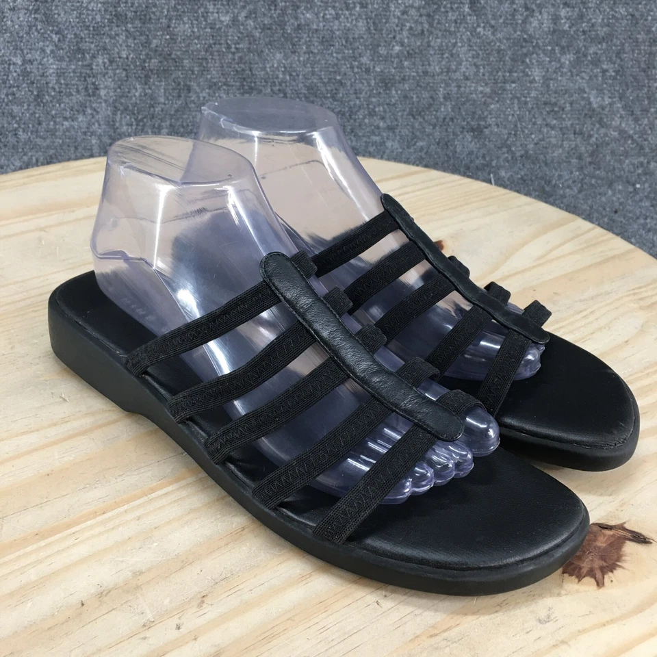 Sandalias Nine West para mujer 10 deslizables negras imitación cuero sin cordones punta abierta informales Foto 3 de 4